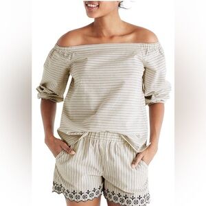 Madewell Striped Off-Shoulder Blouse - Cream and Black